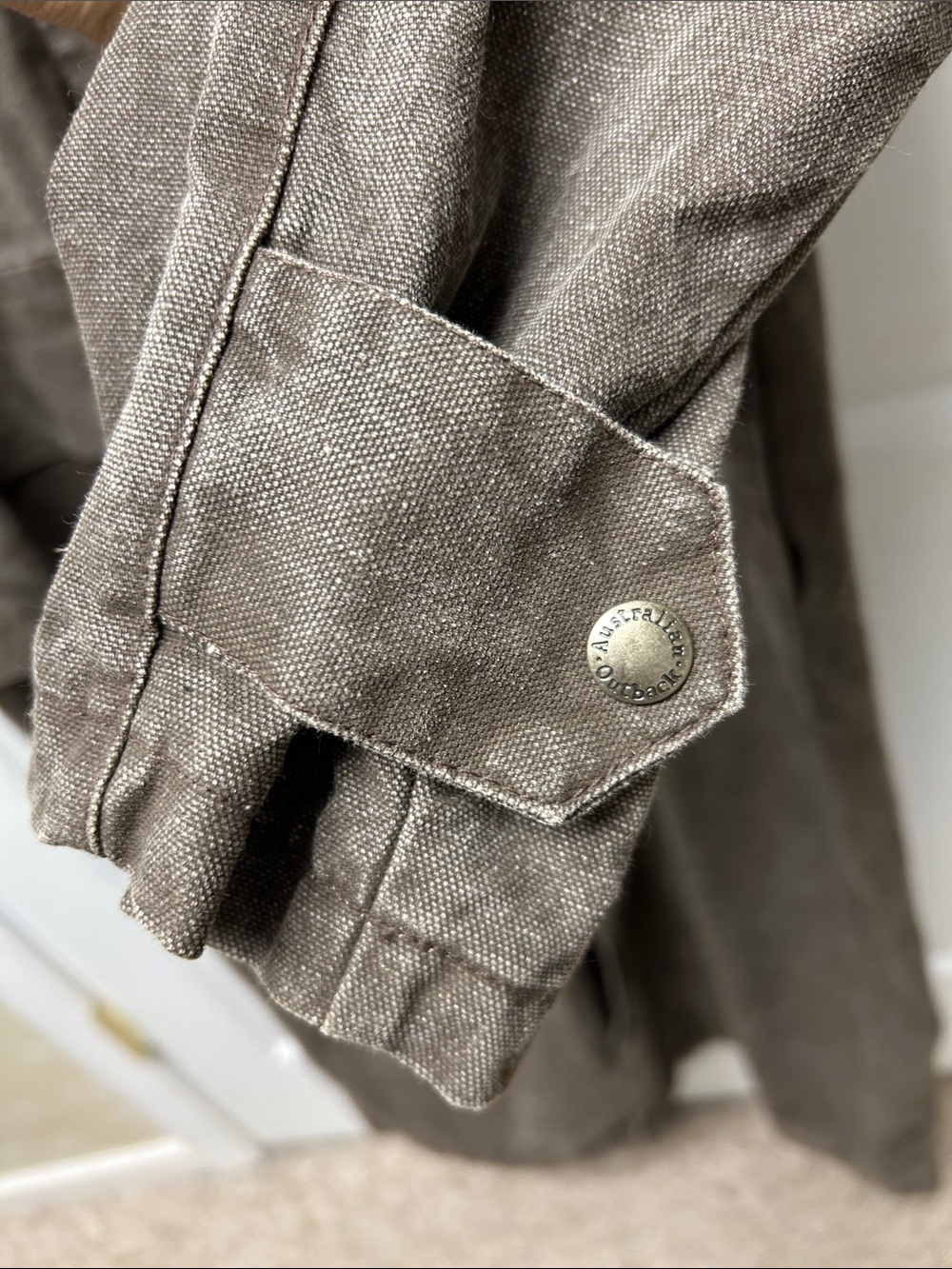 Vintage Australian Outback Duster Canvas Trench Coat Brown/Beige Snap Large - Picture 3 of 9